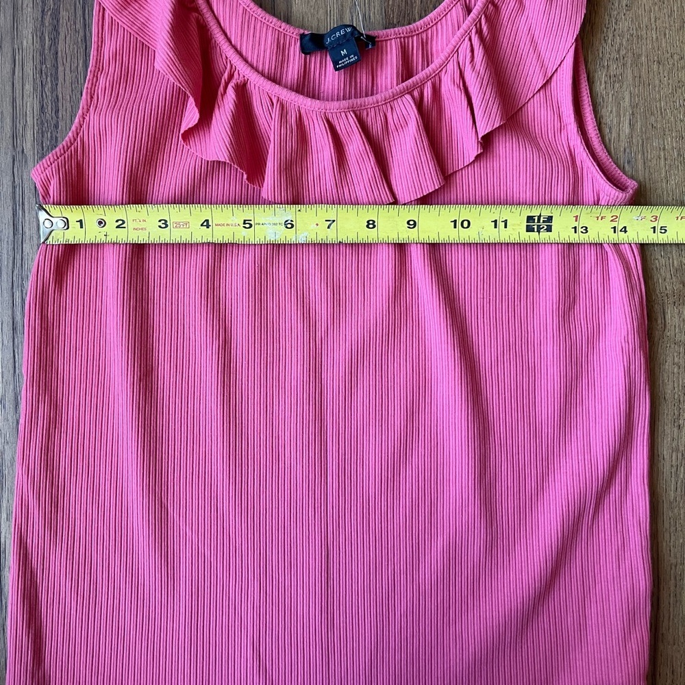 NWT J. Crew Pink‎ Ruffle Ribbed Tank Top Women’s Sz M Summer Casual Vacation - Picture 5 of 8